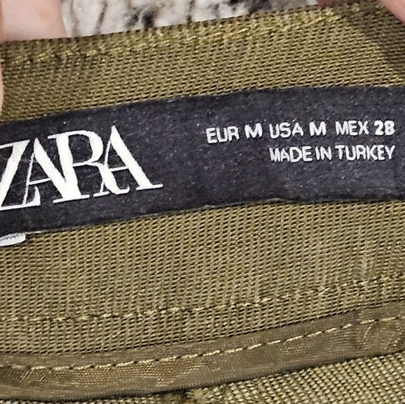 Zara SZ M Olive Green Straight Leg Flat Front Stretch Preppy Ankle Pants - Picture 5 of 12